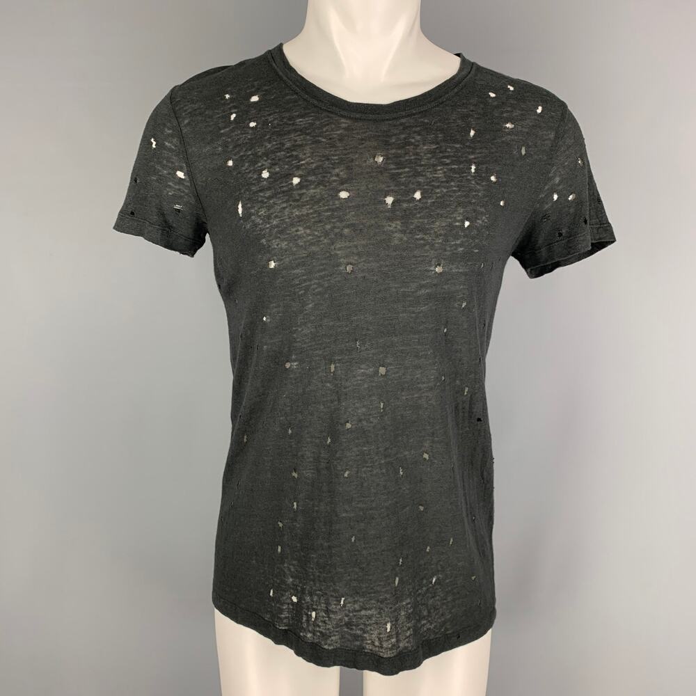 IRO Size XS Black Distressed Linen Crew-Neck T-shirt